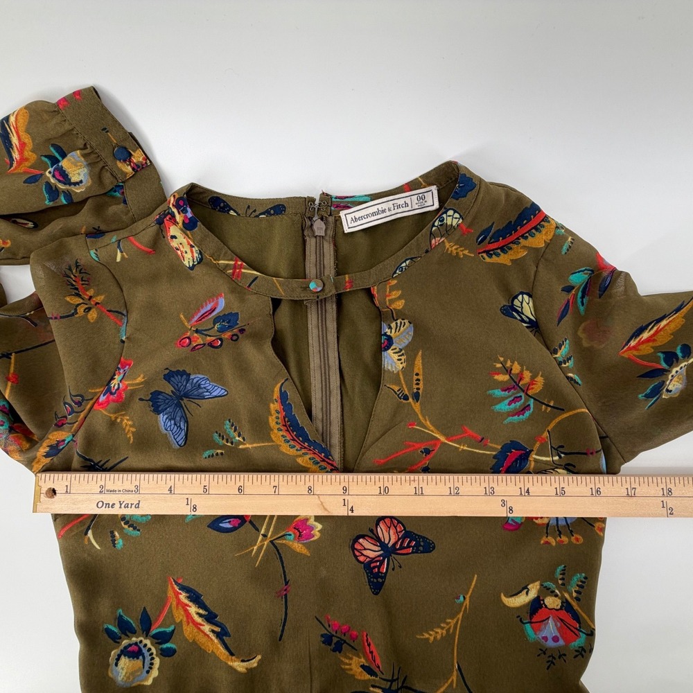 Abercrombie Fitch Olive Green Butterfly Floral Print Romper Jumpsuit Size 00 - Picture 3 of 9